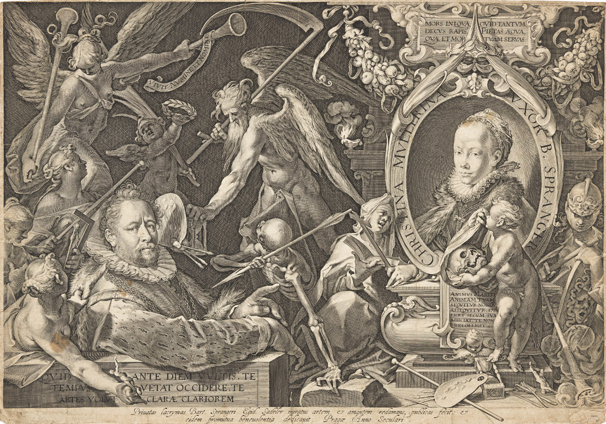 AEGIDIUS SADELER II Portrait of Bartholomeus Spranger with an Allegory on the Death of His Wife, Christina Müller.